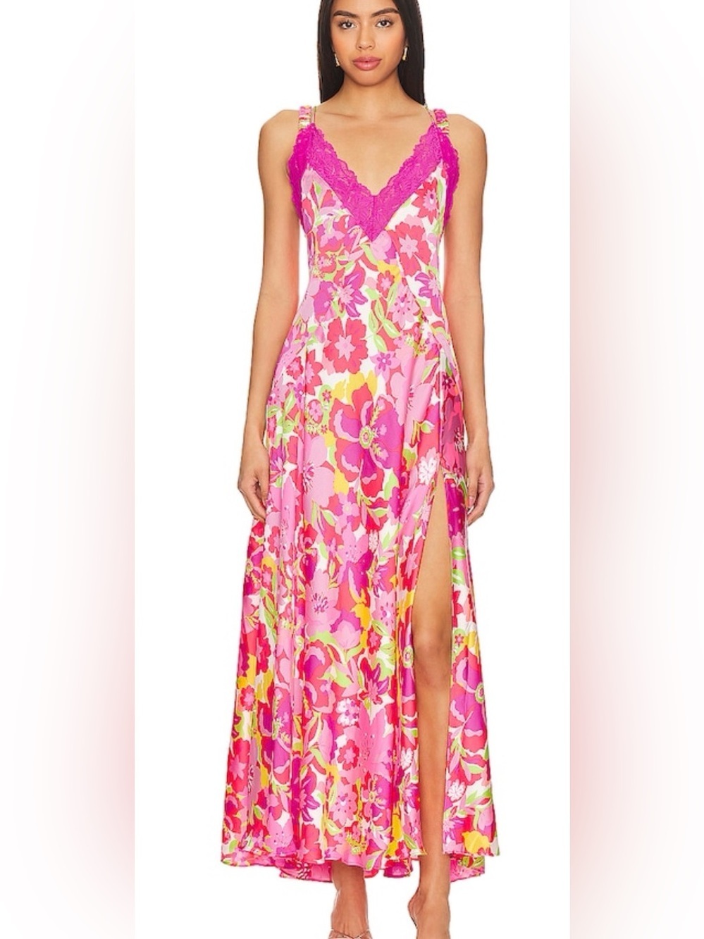 Free People “All A Bloom” neon floral maxi dress, XS